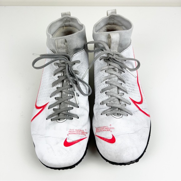 Nike Kids Mercurial Superfly 7 Academy Turf Soccer Shoes White/Laser Crimson/Blk - Picture 3 of 7